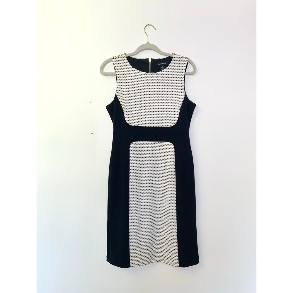 Liz Claiborne Sleeveless Black White Pattern Sheath Dress Size 4 Feminine Party